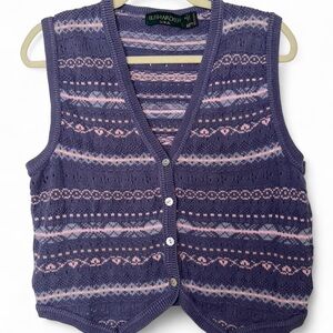 Vintage 90s purple fair isle cottagecore sweater vest size medium